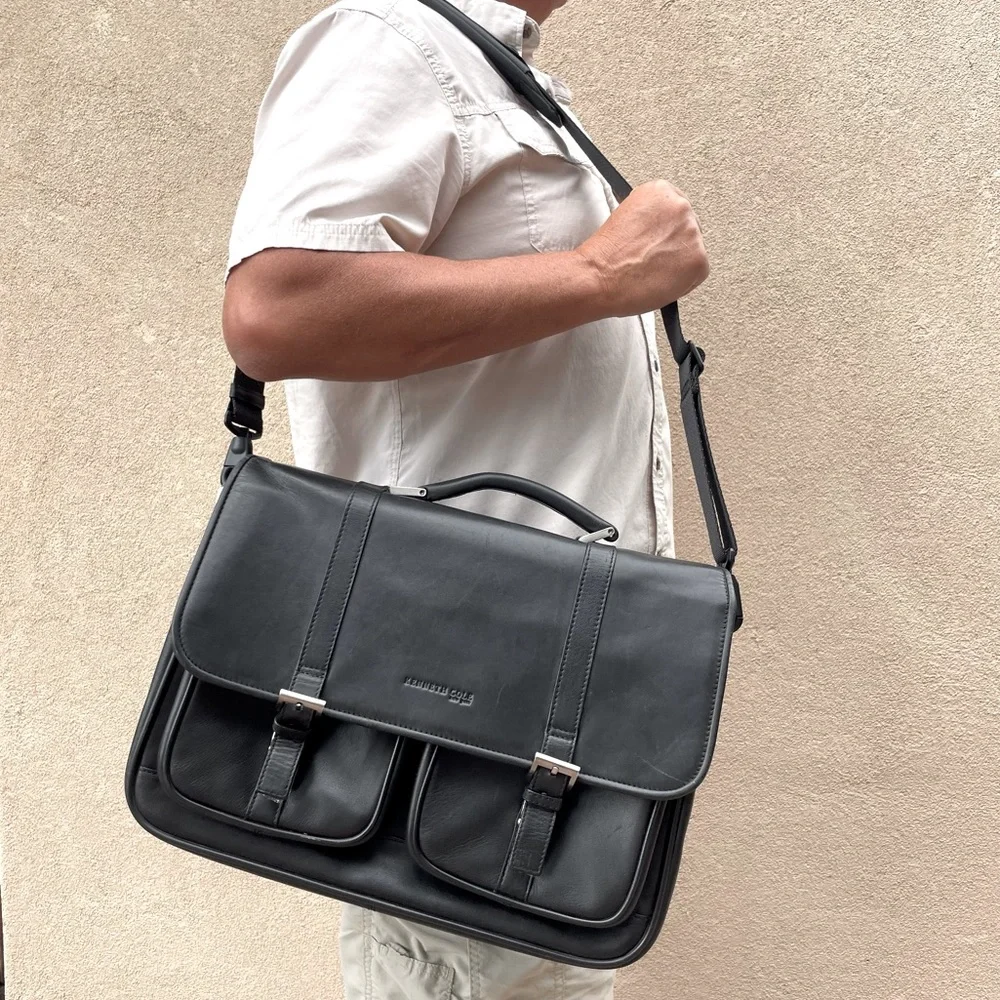 Kenneth Cole New York Large Vegan Briefcase with Laptop sleeve in Black